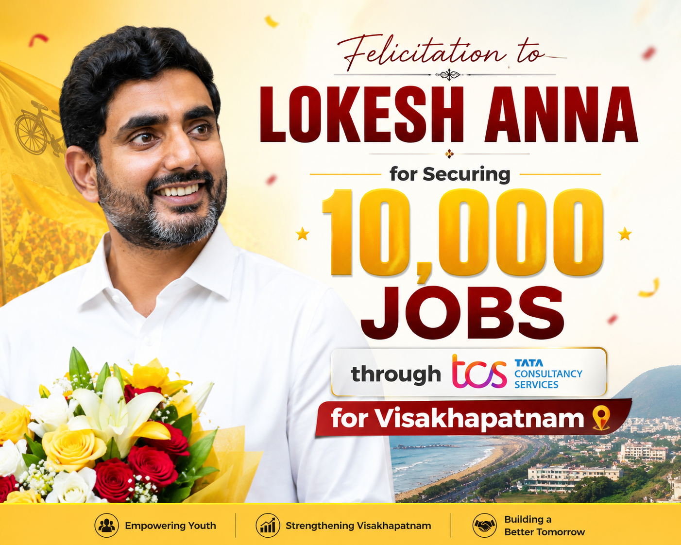  Felicitation to Lokesh Anna for Securing 10,000 Jobs through TCS for Visakhapatnam