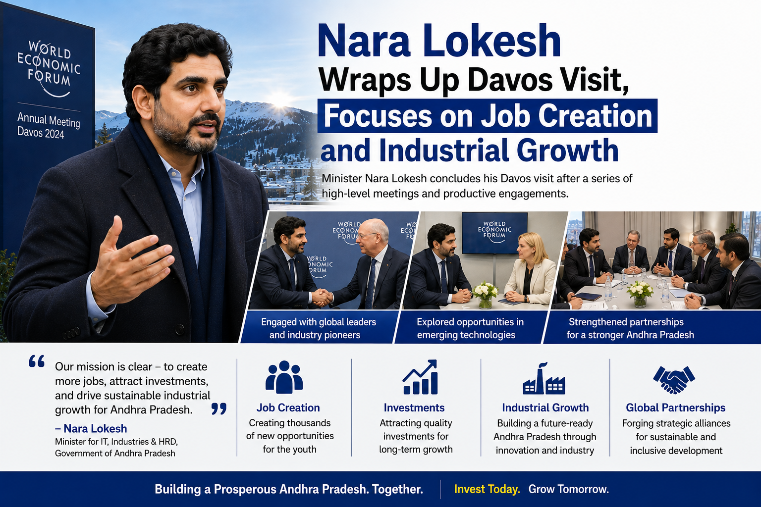 Nara Lokesh Wraps Up Davos Visit, Focuses on Job Creation and Industrial Growth