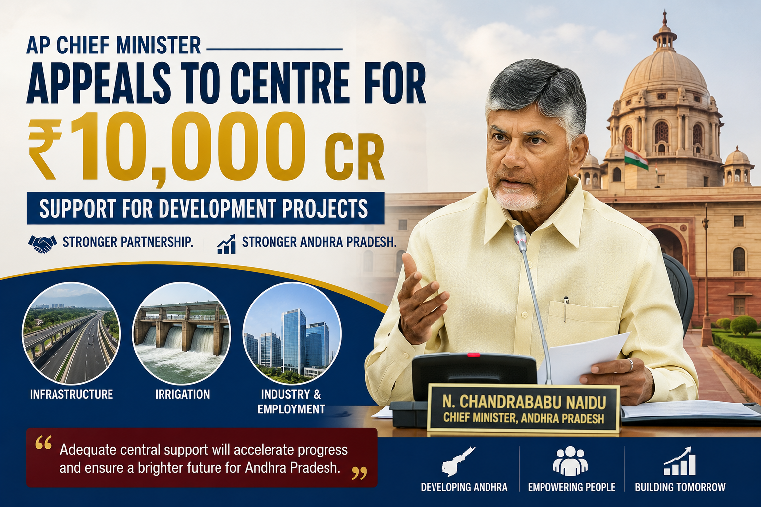 AP Chief Minister Appeals to Centre for ₹10,000 Cr Support for Development Projects